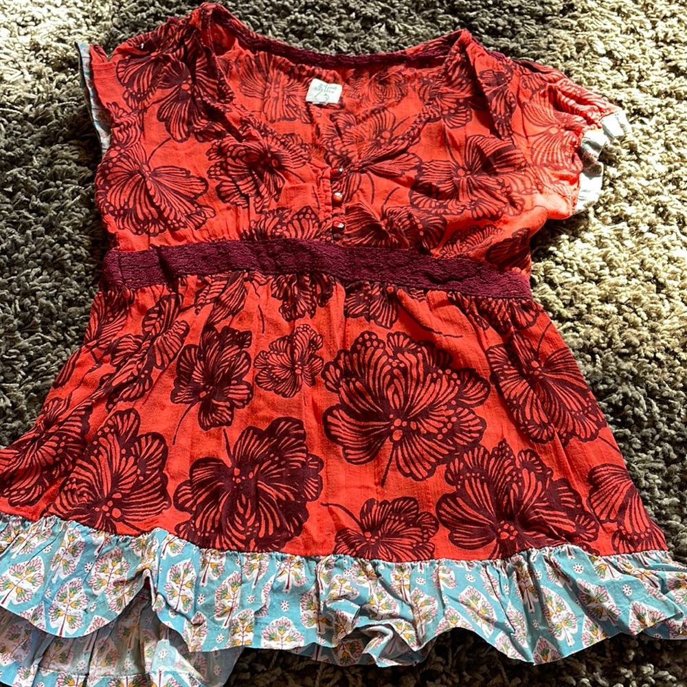 Women’s Red Floral Short Sleeve Tunic Top